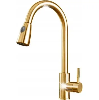 Vodovodní baterie Kuchyňská stojánková baterie s vytahovací sprcha, zlatá, flexibilní hadice