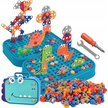 ostatní stavebnice STAVEBNICE veselý dinosaurus POHYBLIVÉ SKLÁDACÍ kufřík SET 225 dílů