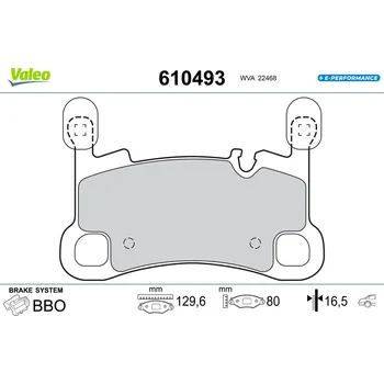 Brzdová destička Sada brzdových destiček, vždy 4 kusy v sadě VALEO 610493