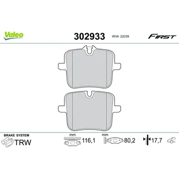 Brzdová destička Sada brzdových destiček, vždy 4 kusy v sadě VALEO 302933