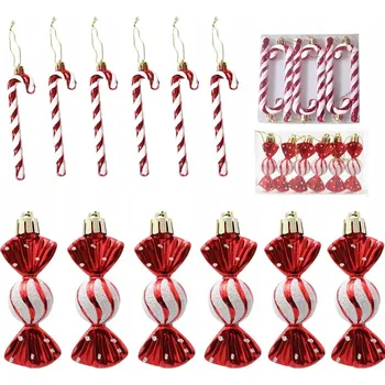 Vánoční dekorace CUKROVÉ HŮLKY VÁNOČNÍ BAŇKY BONBÓNY NA VÁNOČNÍ STROMEČEK SADA 18 KUSŮ
