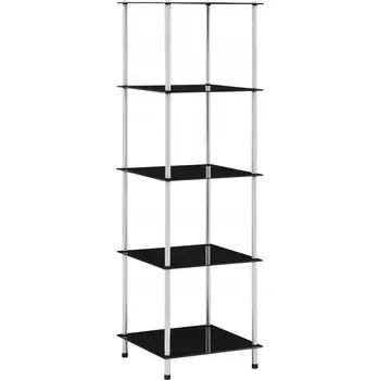 Knihovna 5-patrový regál, černý, 40x40x130 cm, sklo h