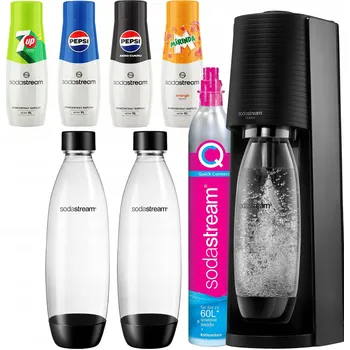 Výrobník sody Soda Stream Výrobník Sody TERRA 2 lahve + 4 sirupy bez cukru, grapefruit, Pepsi