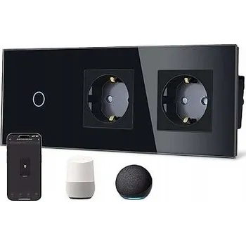vypínač Chytrý dotykový WiFi vypínač světla s dvojitou zásuvkou, černý