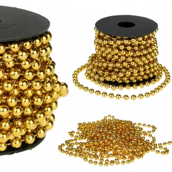 Vánoční dekorace ŘETĚZ NA VÁNOČNÍ STROMEČEK ZLATÝ DEKORACE KORÁLKY GIRLANDA KORÁLKOVÁ CÍVKA 5 M