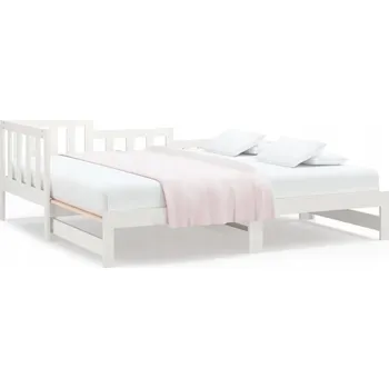 Postel Rozkládací dřevěné lehátko z borovice, bílé, 203,5x181x68,5 cm