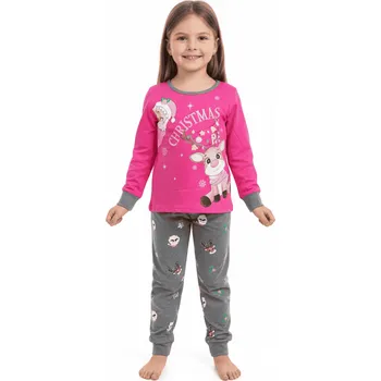 Dívčí pyžamo VÁNOČNÍ PYŽAMO SE SOBEM NOVINKA Barva: Světle růžovošedá kombinace, Velikost: 122