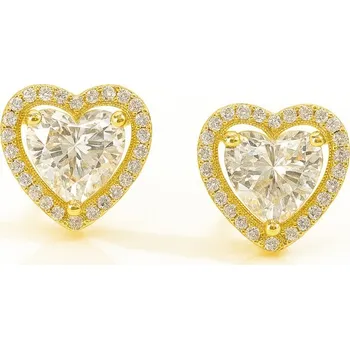 Náušnice Flamenco Mystique Náušnice z nerezové oceli pokovené 14k zlatem se zirkony ve tvaru srdce KST3483
