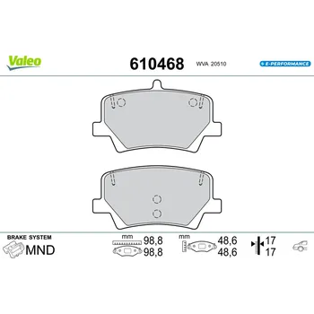 Brzdová destička Sada brzdových destiček, vždy 4 kusy v sadě VALEO 610468