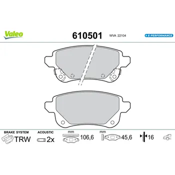 Brzdová destička Sada brzdových destiček, vždy 4 kusy v sadě VALEO 610501