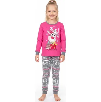Dětská móda KUGO DÍVČÍ VÁNOČNÍ PYŽAMO MP3827-VELIKOSTI 116-146 Malinová/ šedá 140
