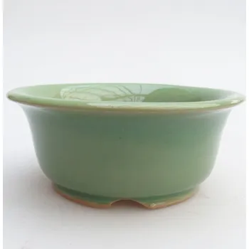 Květináč Keramická bonsai miska 13 x 13 x 5 cm zelená