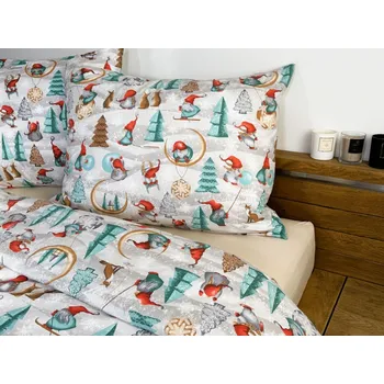 Povlečení Podpěrová s.r.o. Vánoční bavlněné povlečení SKŘÍTCI A STROMEČKY Velikost: 140x200 cm (1 ks), 70x90 cm (1 ks)