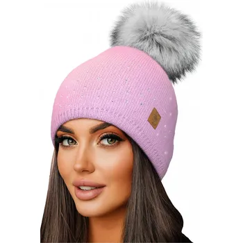 Čepice Fashionweek Dámská zimní čepice s bambulí flísová podšívka JENOT WOOL-VERONA Barva: Růžovy, Velikost: Universal
