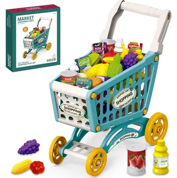 Hra na obchod Martonie Nákupní vozík/košík s jídlem 44 cm 56 kusů