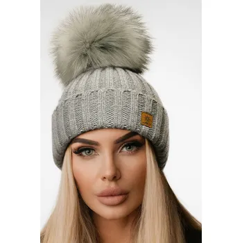 Čepice Fashionweek Dámská zimní čepice s bambulí flísová podšívka JENOT WOOLK RITA Barva: šedý, Velikost: Universal