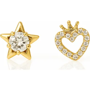 Náušnice Flamenco Mystique Náušnice z nerezové oceli pokovené 14k zlatem, zirkony ve tvaru srdce, hvězda KST3493