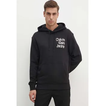 Pánská mikina Bavlněná mikina Calvin Klein Jeans pánská, černá barva, s kapucí, s potiskem, J30J325927 99X, vel. S