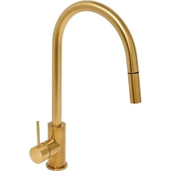 Vodovodní baterie SAT Aurum Dřezová baterie s vytahovací sprškou, Broušená zlatá (SATBAUR286BG)