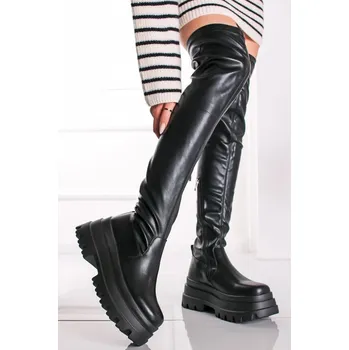 Dámské kozačky Kozačky nad kolena černé Velikost: 37