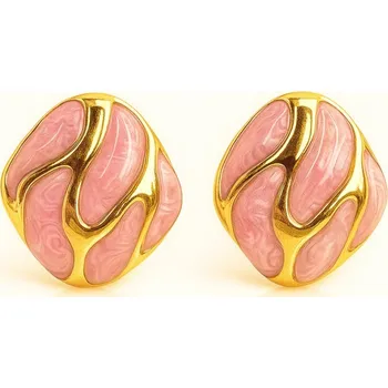 Náušnice Flamenco Mystique Náušnice z nerezové oceli pokovené 14k zlatem, ozdobné růžové KST3479R