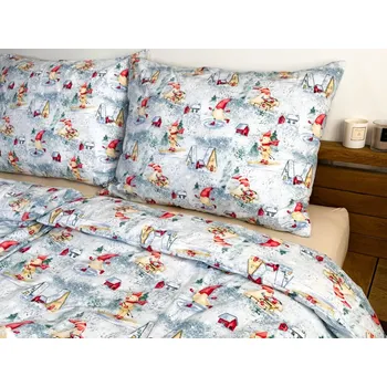 Povlečení Podpěrová s.r.o. Vánoční bavlněné povlečení SKŘÍTCI A DOMEČKY Velikost: 240x200 cm (1 ks), 70x90 cm (2 ks) ŠEV na peřině