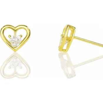 Náušnice Flamenco Mystique Náušnice z nerezové oceli pokovené 14k zlatem s kubickými zirkony ve tvaru srdce KST3487