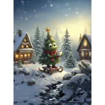 Panel- Teplákovina - Stromeček na sáňkách 80x60