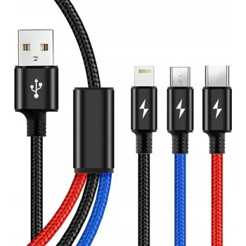 Kabel Pixel USB - USB typ C / microUSB / Lightning 1,2 m černý