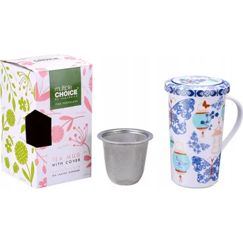 Porcelánový hrnek na čaj sítko na louhování čaje Motýli Lampiony dárek