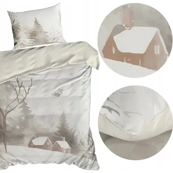 Povlečení POVLEČENÍ VÁNOČNÍ POVLEČENÍ SADA 2ks 140X200cm BAVLNA BÍLÉ DOMŮ DÁREK