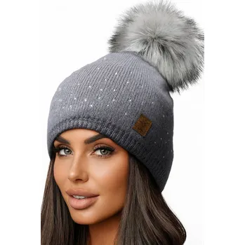 Čepice Fashionweek Dámská zimní čepice s bambulí flísová podšívka JENOT WOOL-VERONA Barva: šedý, Velikost: Universal
