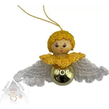 Vánoční dekorace Dubový skřítek Andělíček z baňky – jemná ruční dekorace na vánoční stromeček zlatý