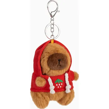 Flamenco Mystique Plyšová nadýchaná klíčenka s kapybarou v jahodové mikině BRL379