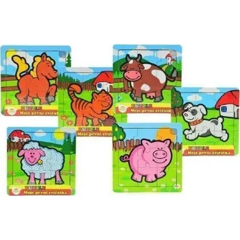 Mini puzzle dřevěné 9 dílků Moje první zvířátka pro nejmenší 6 druhů MPZ 12m+