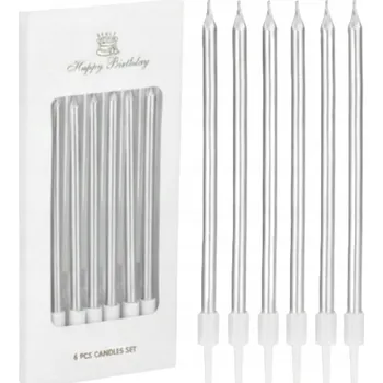 Dortová svíčka Narozeninové svíčky točené na dort 14 cm stříbrné 6 ks