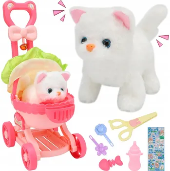 plyšák INTERAKTIVNÍ KOŤÁTKO KOČKA NA VODÍTKU HRAČKA DÁREK PLYŠOVÁ HRAČKA CHODÍCÍ MŇOUKAJÍCÍ