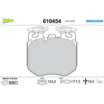 Brzdová destička Sada brzdových destiček, vždy 4 kusy v sadě VALEO 610454