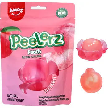 Bonbon Amos Peelerz Gummy Peach 65 g - Želé bonbóny s broskvovou náplní