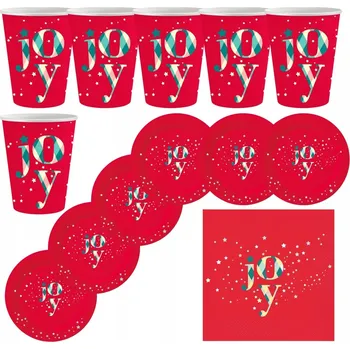 Talíř Vánoční jídelní souprava: 6x talířky + 20x ubrousky + 6x kelímky