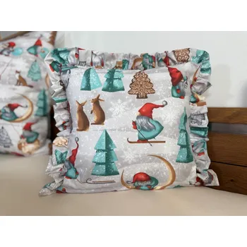 Vánoční dekorace Podpěrová s.r.o. Vánoční polštář s kanýrem SKŘÍTCI A STROMEČKY Velikost: Bavlněný povlak s kanýrem 40x40 cm N