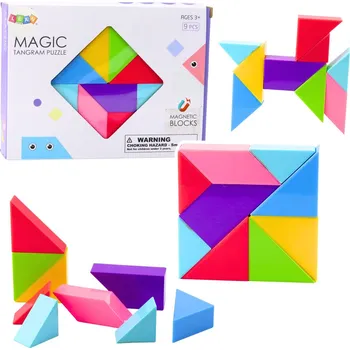 ostatní stavebnice Magnetické kostičky tangram – barevná skládačka, 9 dílů