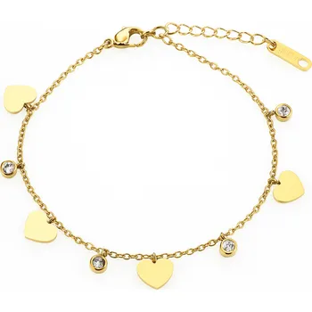 Náramek Flamenco Mystique Pozlacený náramek z chirurgické oceli, srdíčka, kubická zirkonie BST1582