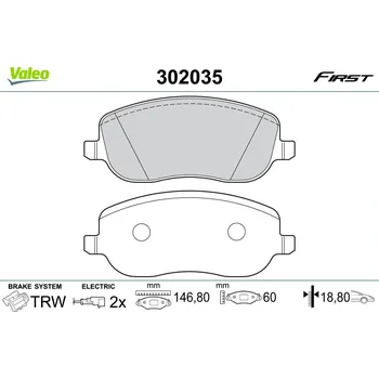 Brzdová destička Sada brzdových destiček, kotoučová brzda VALEO 302035