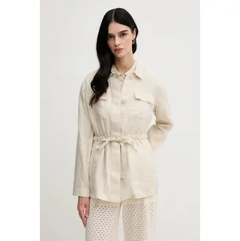 Lněná bunda United Colors of Benetton 2AGHDN07Q béžová 80X, vel. 36