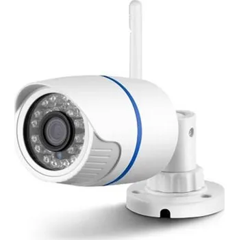 IP kamera 1080P FullHD 2.0Mpx Wi-Fi Bezpečnostní Venkovní IP kamera ONVIF slot na SD karty AUDIO bílá (Kompaktní bezdrátová venkovní IP kamera s nočním viděním, plným FullHD rozlišením 1080P a slotem na MicroSD paměťové karty pro nahrávání záznamu včetně zvuku.)