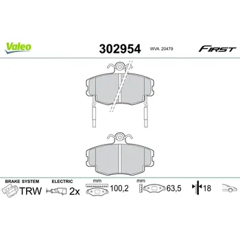 Brzdová destička Sada brzdových destiček, vždy 4 kusy v sadě VALEO 302954