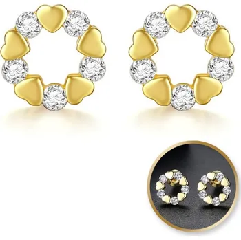Náušnice Flamenco Mystique Náušnice z nerezové oceli pokovené 14k zlatem s kubickými zirkony ve tvaru srdce KST2856