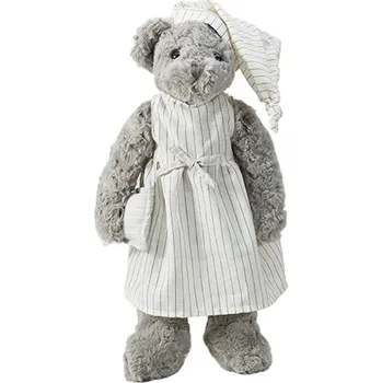 plyšák Plyšový medvídek v pyžamu s kapucí, šedý - společník na spaní, mazlivá plyšová hračka, dárek