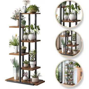 regál Flamenco Mystique Stojan na květiny, police, stojan na květiny 113x60x20cm černý a hnědý SZ16CZ